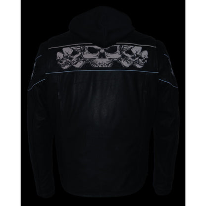 Milwaukee Leather MLM1563 Men's Black Leather Scooter Style Motorcycle Jacket with Reflective Skulls w/ Hoodie