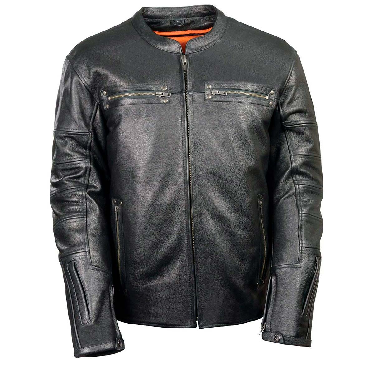 Milwaukee Leather MLM1590 Men's Throwback Black Leather Scooter Jacket with Side Stretch