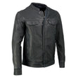 Milwaukee Leather MLM1604 Men's Stand-Up Collar Black Casual Biker Goat Skin Leather Shirt with Dual Closure