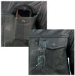 Milwaukee Leather MLM1604 Men's Stand-Up Collar Black Casual Biker Goat Skin Leather Shirt with Dual Closure