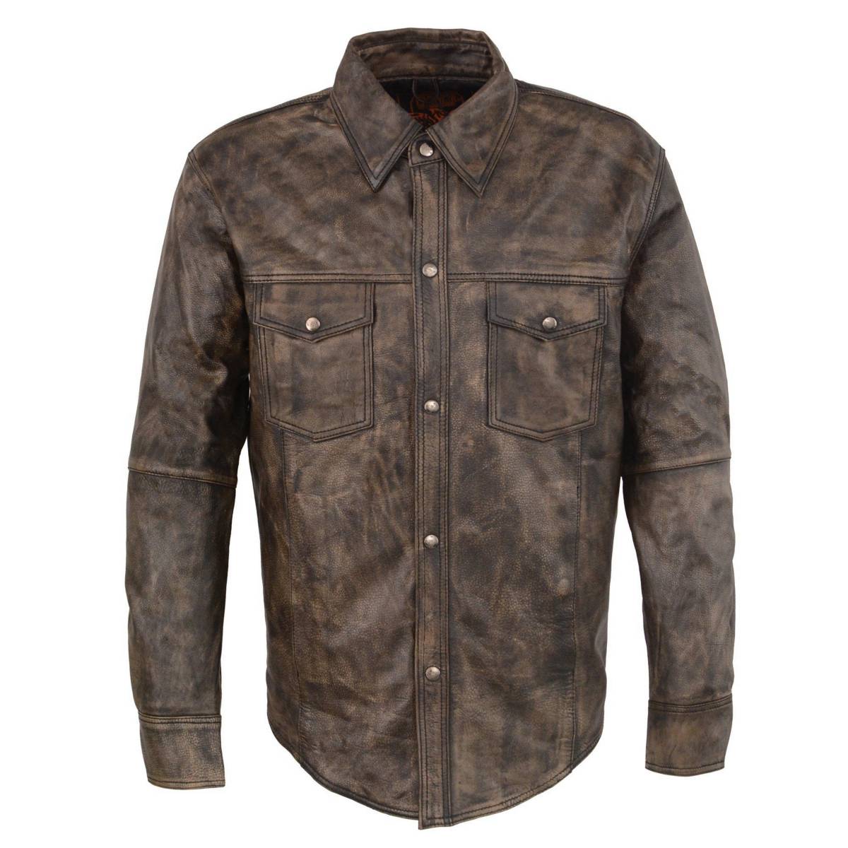 Milwaukee Leather MLM1606 Men's 'Button Down' Distressed Brown
