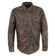 Milwaukee Leather MLM1606 Men's 'Button Down' Distressed Brown Casual Biker Leather Shirt