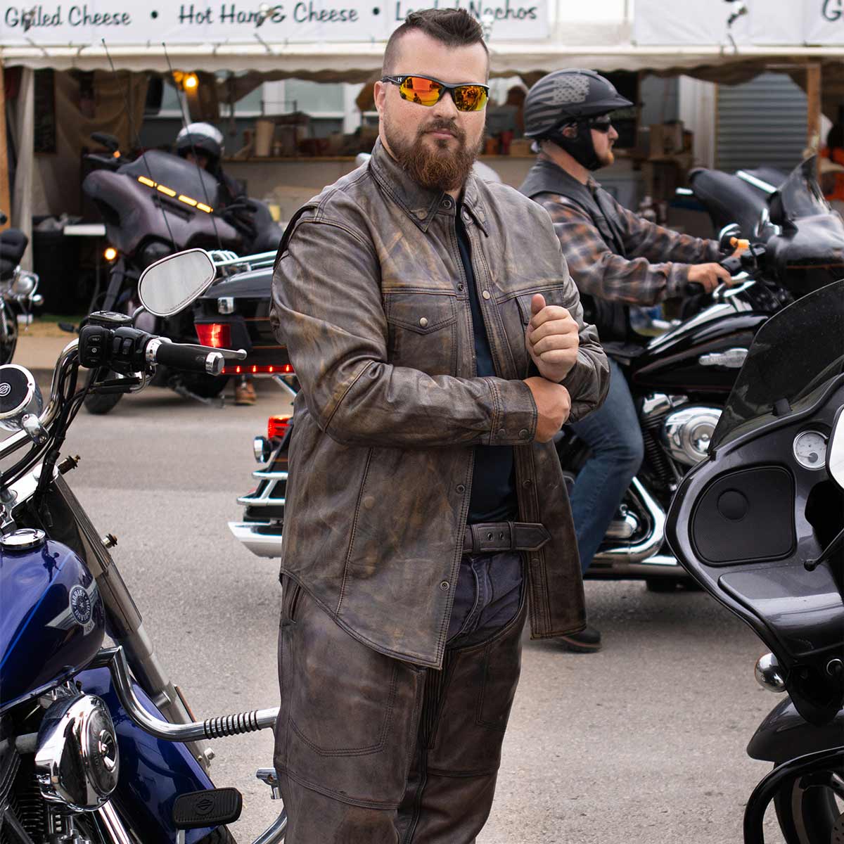 Milwaukee Leather MLM1606 Men's 'Button Down' Distressed Brown