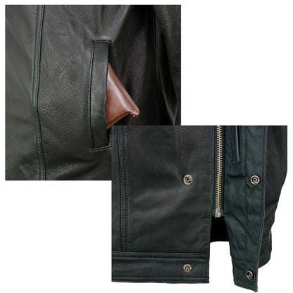 Milwaukee Leather MLM1607 Men's Naked Goatskin Leather Light Weight Collarless Motorcycle Rider Shirt Jacket