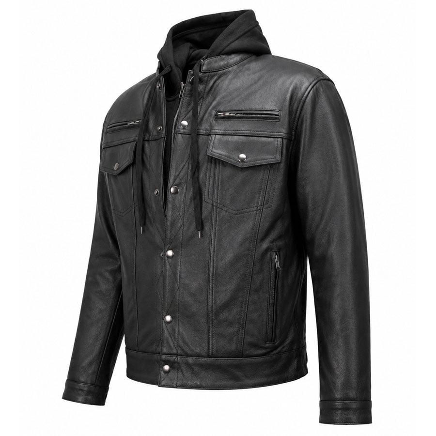 Milwaukee Leather Men's Leather Shirt Jacket with Removable Hoodie and Patch Access - MLM1614