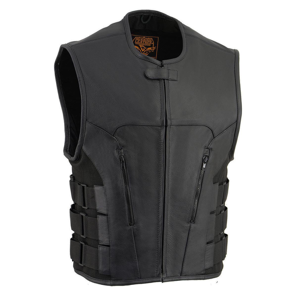 Milwaukee Leather MLM3500 Men's 'Basher' Bullet Proof Style SWAT Leather Vest w/ Single Panel Back for Patches