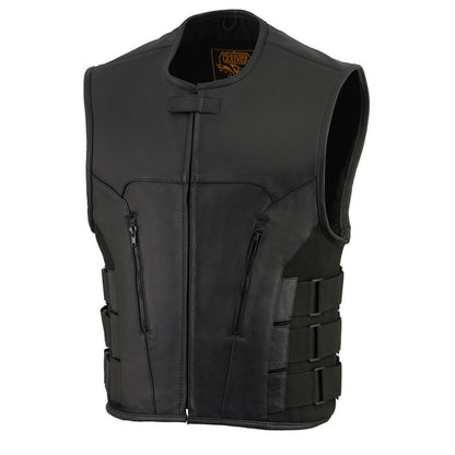 Milwaukee Leather MLM3500 Men's Bullet Proof Style Swat Rider Leather Vest W/ Single Panel Back for Club Patches