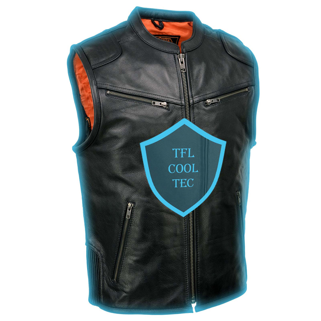 Milwaukee Leather MLM3502 Men's Black Premium Leather Motorcycle Rider Vest with Cool-Tec Leather Treatment Tech