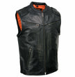 Milwaukee Leather MLM3502 Men's Black Premium Leather Motorcycle Rider Vest with Cool-Tec Leather Treatment Tech