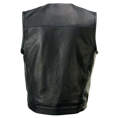 Milwaukee Leather MLM3503 Men's 'Pursuit' Black Premium Naked Goad Leather V Neck Motorcycle Rider Vest