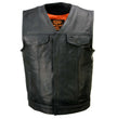 Milwaukee Leather MLM3503 Men's Pursuit Black Premium Goat Leather V Neck Club Style Motorcycle Rider Vest