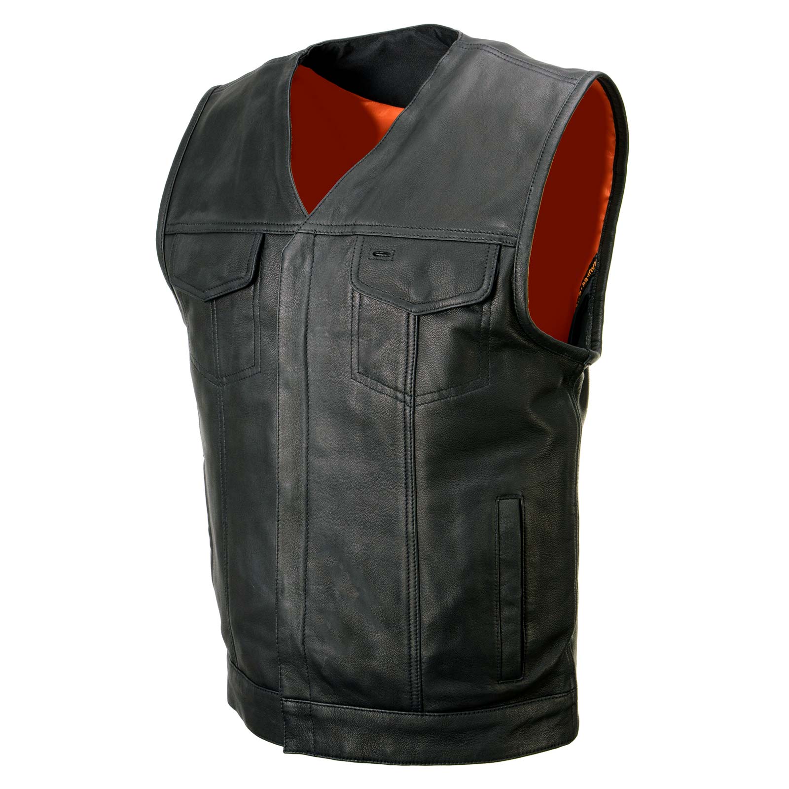 Milwaukee Leather MLM3503 Men's Pursuit Black Premium Goat Leather V Neck Club Style Motorcycle Rider Vest