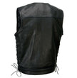 Milwaukee Leather MLM3504 Men's Black 'Pursuit' V Neck Club Style Motorcycle Leather Vest with Adjustable Side Laces