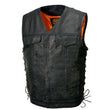 Milwaukee Leather MLM3504 Men's Black 'Pursuit' V Neck Club Style Motorcycle Leather Vest with Adjustable Side Laces