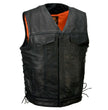 Milwaukee Leather MLM3504 Men's Black 'Pursuit' V Neck Club Style Motorcycle Leather Vest with Adjustable Side Laces