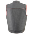 Milwaukee Leather MLM3506 Men's Black Premium Leather Vest - Old Glory Laced Armholes Red Stitching Club Style Vest