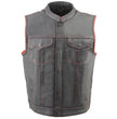Milwaukee Leather MLM3506 Men's Black Premium Leather Vest - Old Glory Laced Armholes Red Stitching Club Style Vest