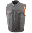 Milwaukee Leather MLM3506 Men's Black Premium Leather Vest - Old Glory Laced Armholes Red Stitching Club Style Vest