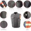 Milwaukee Leather MLM3506 Men's Black Premium Leather Vest - Old Glory Laced Armholes Red Stitching Club Style Vest