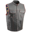 Milwaukee Leather MLM3506 Men's Black Premium Leather Vest - Old Glory Laced Armholes Red Stitching Club Style Vest