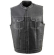 Milwaukee Leather MLM3507 Men's Old Glory Black Premium Leather Club Style Vest w/ Grey Stitching Laced Armholes