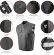 Milwaukee Leather MLM3507 Men's Old Glory Black Premium Leather Club Style Vest w/ Grey Stitching Laced Armholes