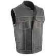 Milwaukee Leather MLM3509 Men's Black Premium Leather Vest - Old Glory Laced Armholes White Stitching Club Style Vest