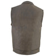 Milwaukee Leather MLM3510 Men's Black/Beige Premium Leather Club Style Vest - Dual Closure Open Neck Motorcycle Vest