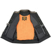 Milwaukee Leather MLM3510 Men's Black/Beige Premium Leather Club Style Vest - Dual Closure Open Neck Motorcycle Vest