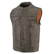 Milwaukee Leather MLM3510 Men's Black/Beige Premium Leather Club Style Vest - Dual Closure Open Neck Motorcycle Vest