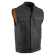 Milwaukee Leather MLM3510 Men's Black Premium Leather Club Style Vest - Dual Closure Open Neck Motorcycle Rider Vest