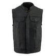 Milwaukee Leather MLM3510 Men's Black Premium Leather Club Style Vest - Dual Closure Open Neck Motorcycle Rider Vest