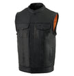 Milwaukee Leather MLM3510 Men's Black Premium Leather Club Style Vest - Dual Closure Open Neck Motorcycle Rider Vest