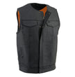 Milwaukee Leather MLM3511 Men's Black Collarless Snap/Zipper Club Style Motorcycle Leather Vest