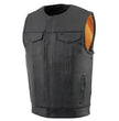 Milwaukee Leather MLM3511 Men's Black Collarless Snap/Zipper Club Style Motorcycle Leather Vest