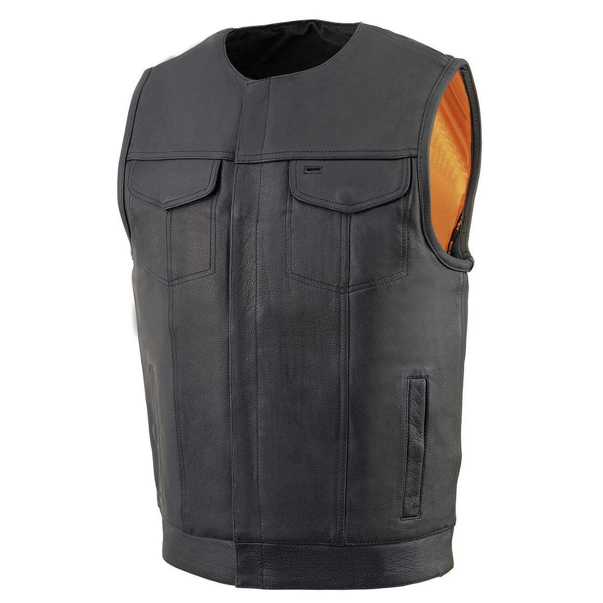 Milwaukee Leather MLM3511 Men's Black Collarless Snap/Zipper Club Style Motorcycle Leather Vest