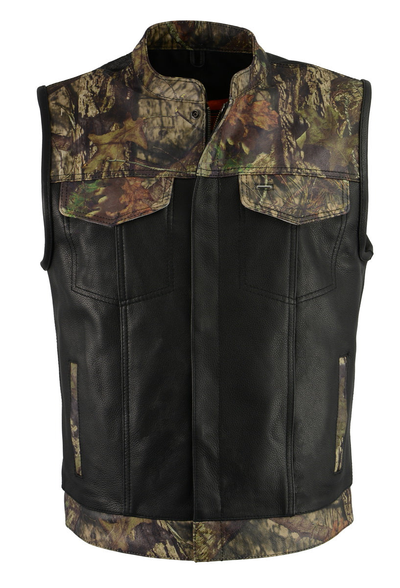 Milwaukee Leather MLM3512 Mossy Oak Camo Men's Snap and Zip Front Club Style Leather Vest