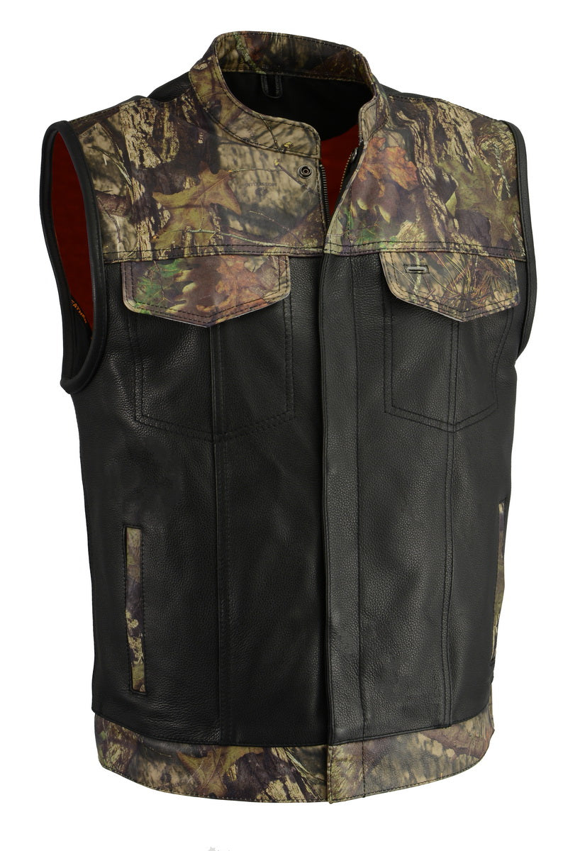 Milwaukee Leather MLM3512 Mossy Oak Camo Men's Snap and Zip Front Club Style Leather Vest