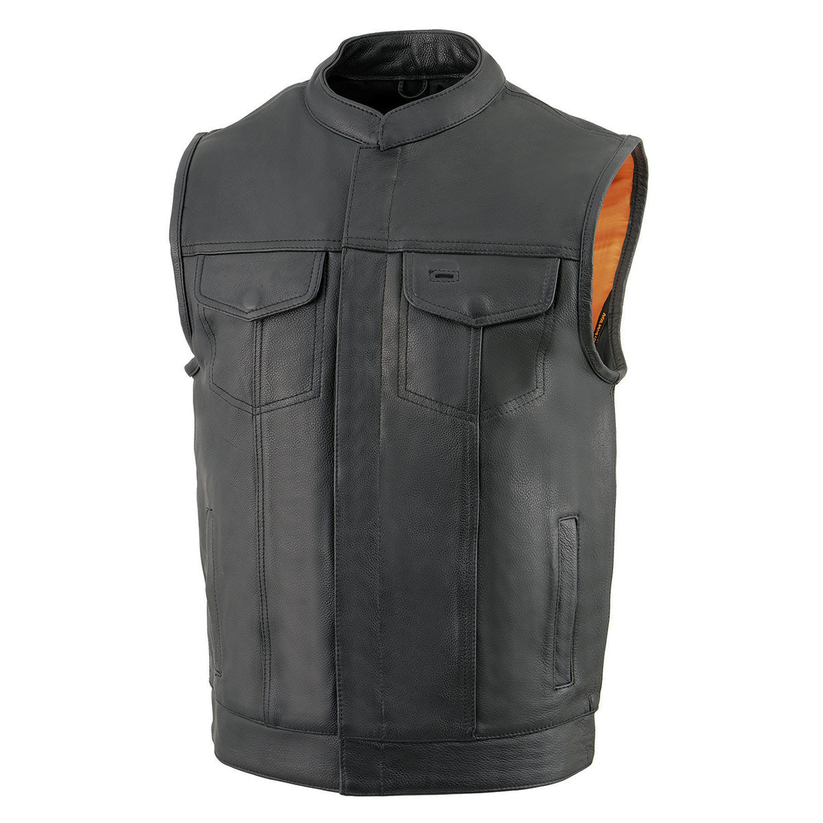 Milwaukee Leather MLM3514 Men's Black “Cool-Tec” Naked Leather Vest - Club Style Dual Closure Motorcycle Rider Vest