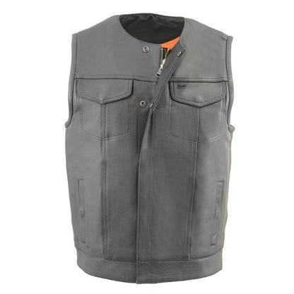 Milwaukee Leather MLM3515 Men's Black “Cool-Tec” Naked Leather Vest - Club Style Collarless Motorcycle Rider Vest