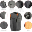 Milwaukee Leather Men's MLM3515 Black Premium Collarless Club Style Motorcycle Vest w/ Cool-Tec Leather Treatment