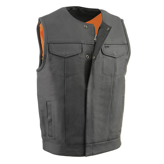 Milwaukee Leather Men's MLM3515 Black Premium Collarless Club Style Motorcycle Vest w/ Cool-Tec Leather Treatment