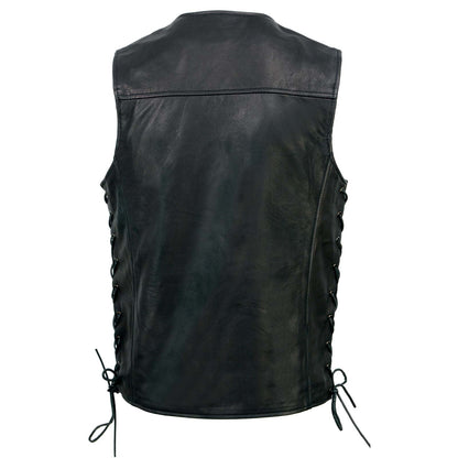 Milwaukee Leather MLM3517 Men's Black Premium Leather Classic V-Neck Side Lace Motorcycle Rider Vest