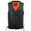 Milwaukee Leather MLM3517 Men's Black Premium Leather Classic V-Neck Side Lace Motorcycle Rider Vest