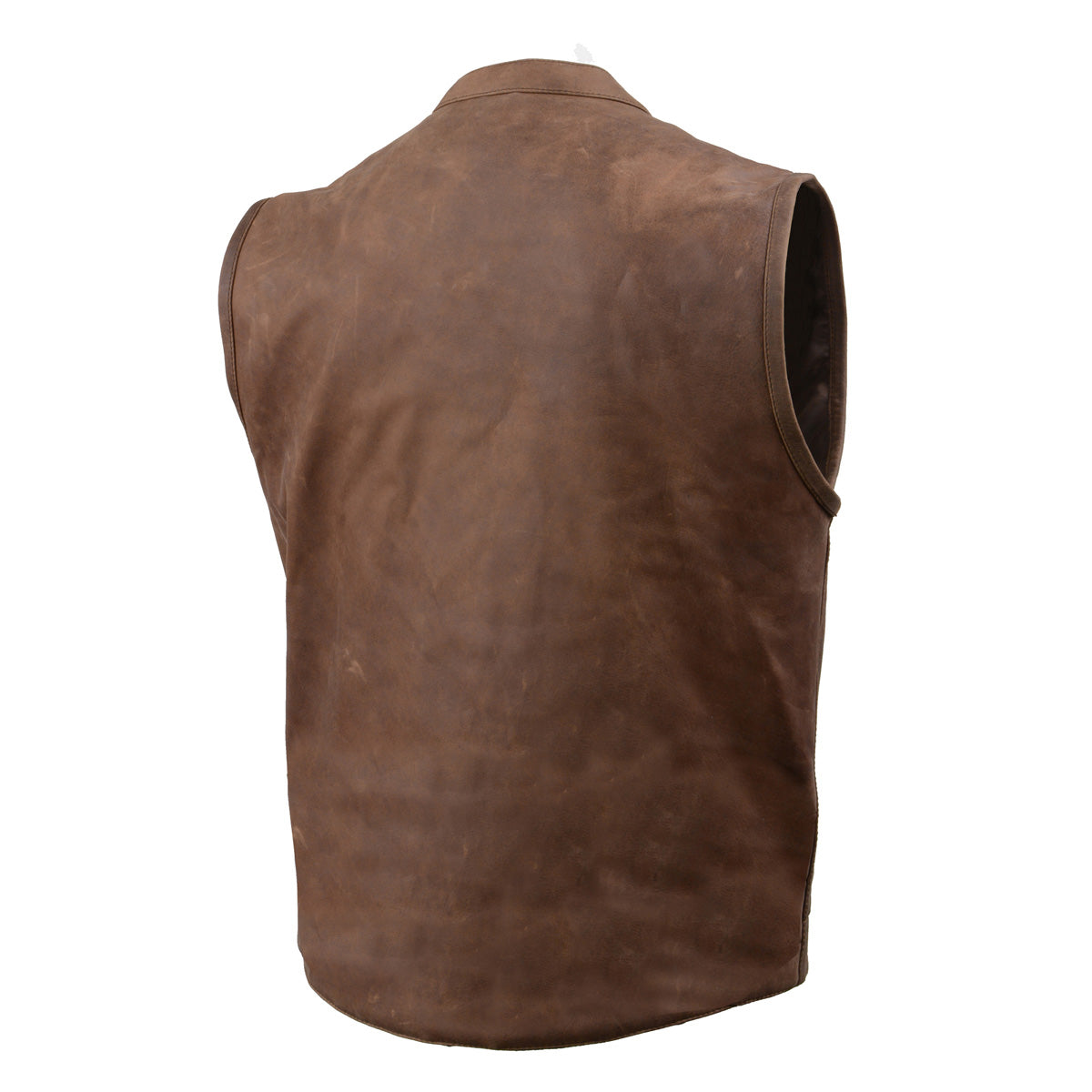 Milwaukee Leather MLM3519 Men's 'Rustler' Vintage Crazy Horse Brown Leather Club Style Motorcycle Vest