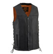Milwaukee Leather MLM3520 Men's Black Leather Vest - Classic V-Neck Straight Bottom Side Lace Motorcycle Rider Vest