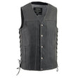 Milwaukee Leather MLM3521 Men's Distress Grey Leather Vest - V-Neck Straight Bottom Side Lace Motorcycle Rider Vest