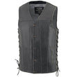 Milwaukee Leather MLM3521 Men's Distress Grey Leather Vest - V-Neck Straight Bottom Side Lace Motorcycle Rider Vest