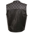 Milwaukee Leather MLM3525 Men's Black 'Paisley' Accented White Stitching Leather Vest – w/Armhole Trim Open Collar Design
