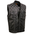 Milwaukee Leather MLM3525 Men's Black 'Paisley' Accented White Stitching Leather Vest – w/Armhole Trim Open Collar Design